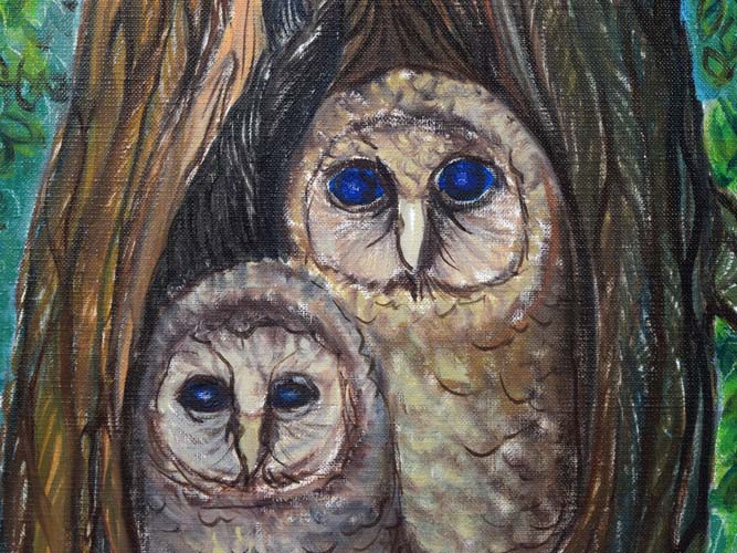 谷口一芳「ふくろう」油絵・F6号 絵画買取・販売の小竹美術