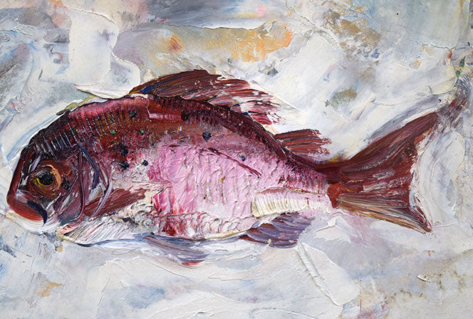 上野山清貢「鯛」油絵・色紙 絵画買取・販売の小竹美術