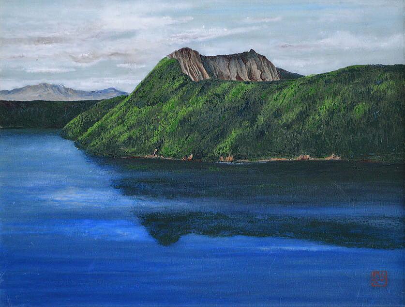赤澤白翠「摩周湖（北海道）」日本画・F6号 絵画買取・販売の小竹美術