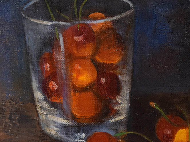 伊藤仁「静物画（さくらんぼ）」油絵・F3号 絵画買取・販売の小竹美術
