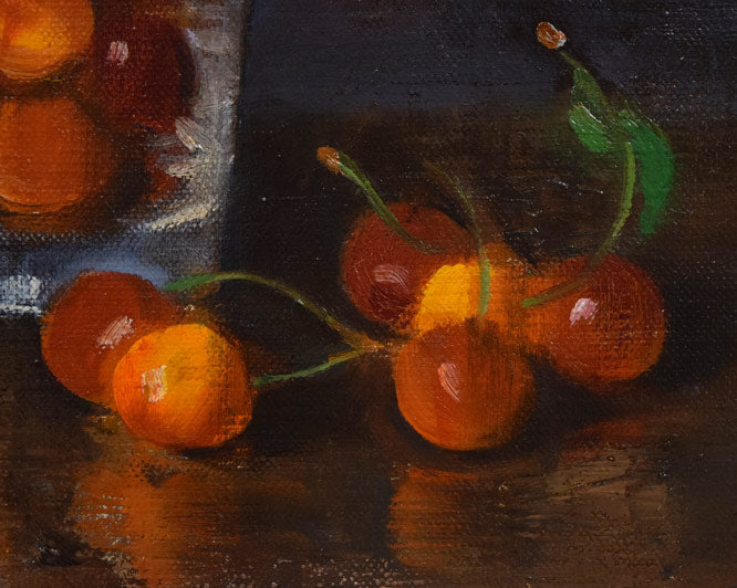 伊藤仁「静物画（さくらんぼ）」油絵・F3号 絵画買取・販売の小竹美術