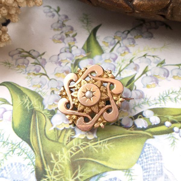 FIX パールと植物モチーフのゴールドブローチ - アンティーク k-nuts