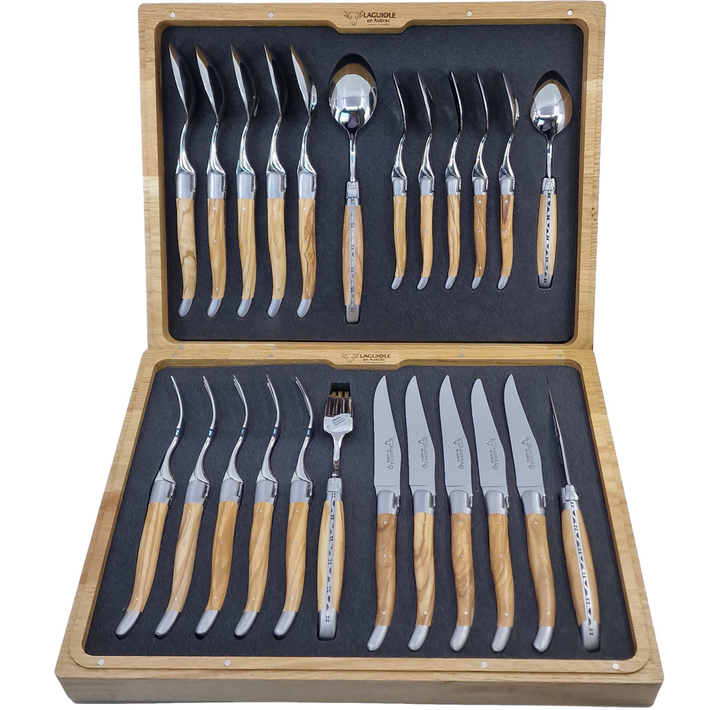 Laguiole cutlery set in Aubrac in olive tree (24 pieces)