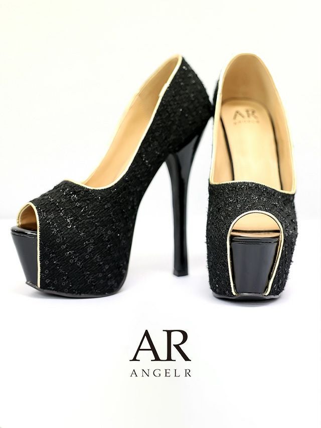 Angel R/エンジェルアール】ダブルビジュー ラメ入り クリアサンダル