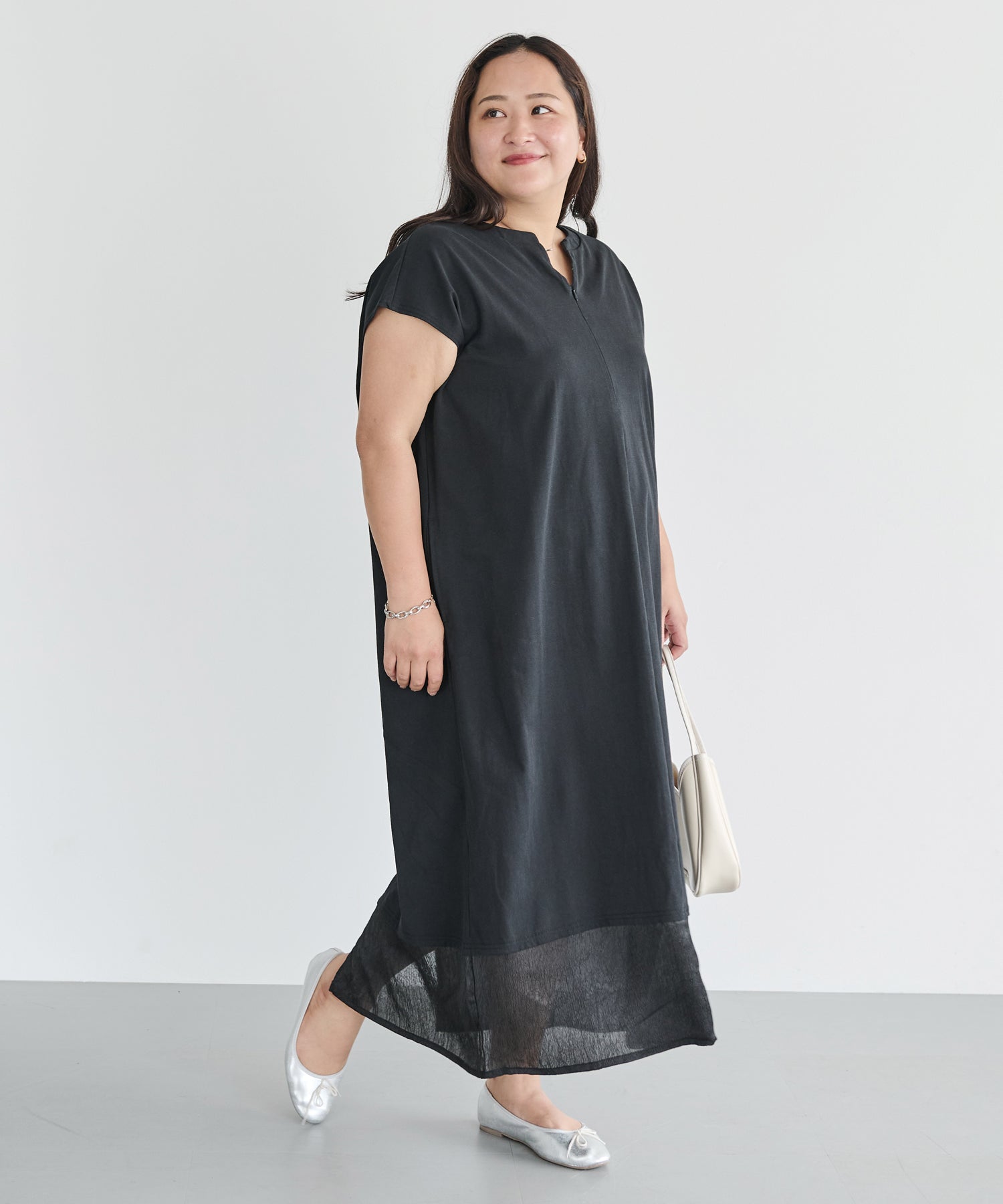 バイカラーフロントファスナーワンピース | ラビアンジェ-⼤きいサイズ