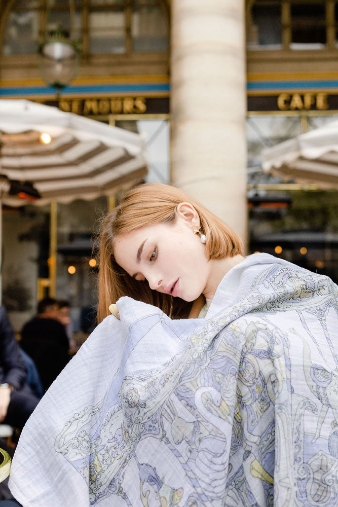 カルーゼル・ブルー] オーガニックコットン・おくるみ毛布 / アトリエ