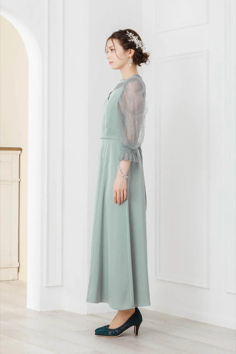 グリーンのダイヤチュール×サテンドレス | Dorry doll | M | 結婚式
