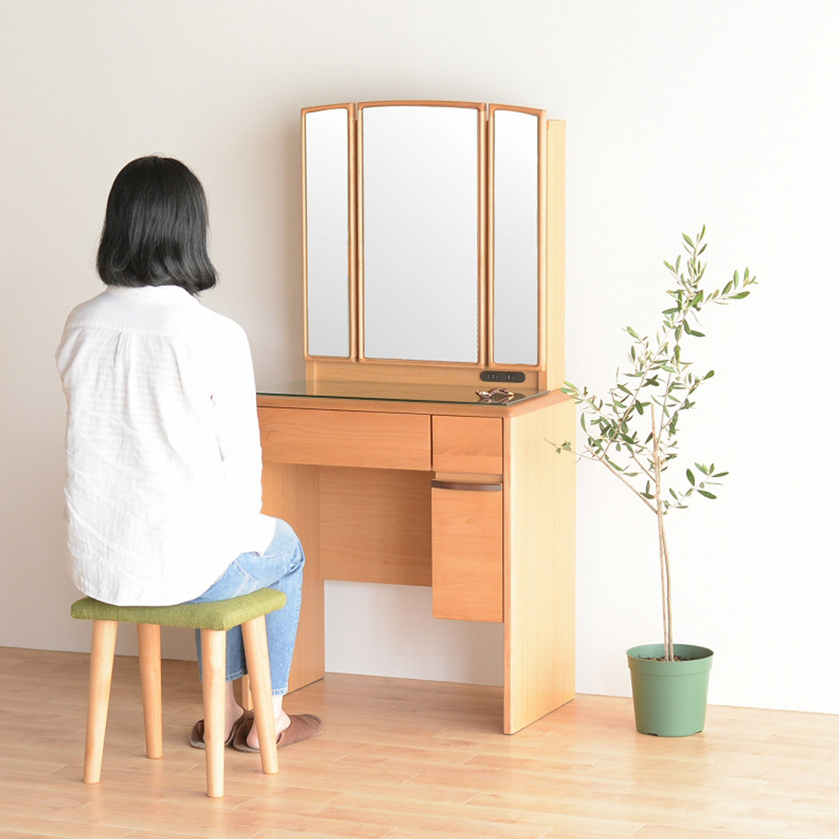 ドレッサー 幅65cm 鏡台 天板開閉タイプ ルシアン （ スツール付き