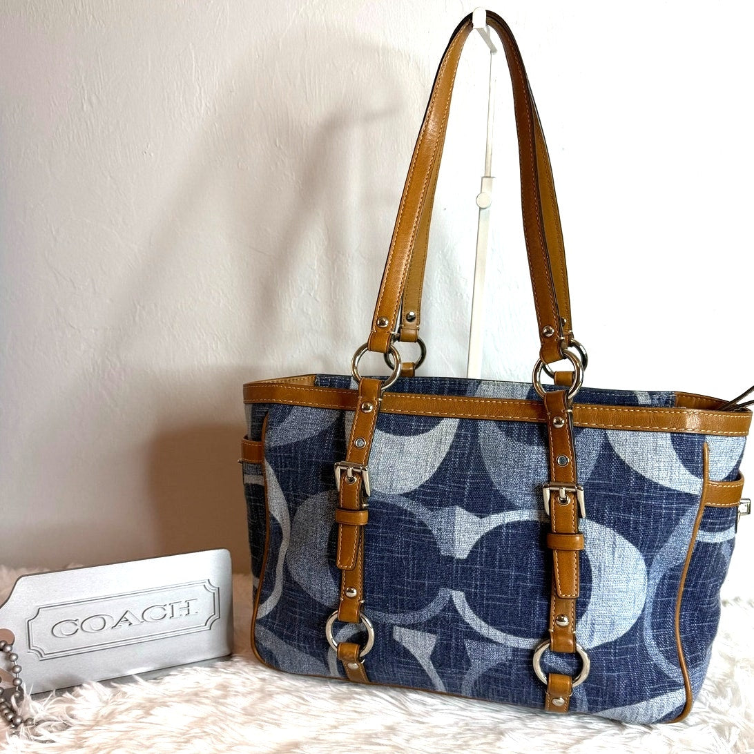 Coach y2k Denim Signature 'C' East West Gallery Tote Bag #F13810