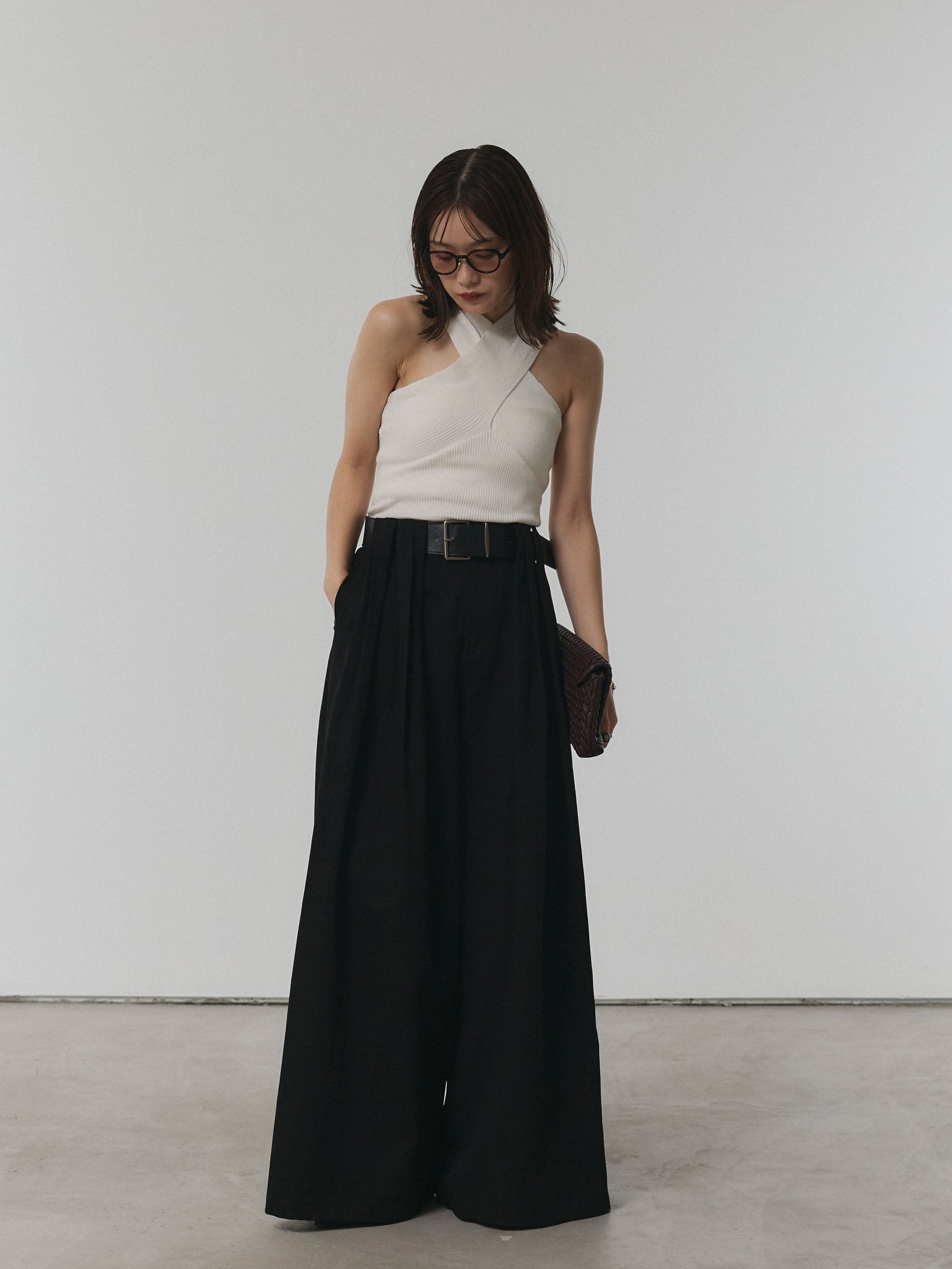 予約]ベルト付ダブルループワイドパンツ/ブラック – Lumier