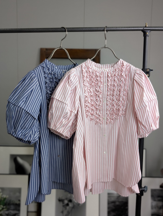 MARILYN MOON】マリリンムーン ストライプタックフリルブラウス modern