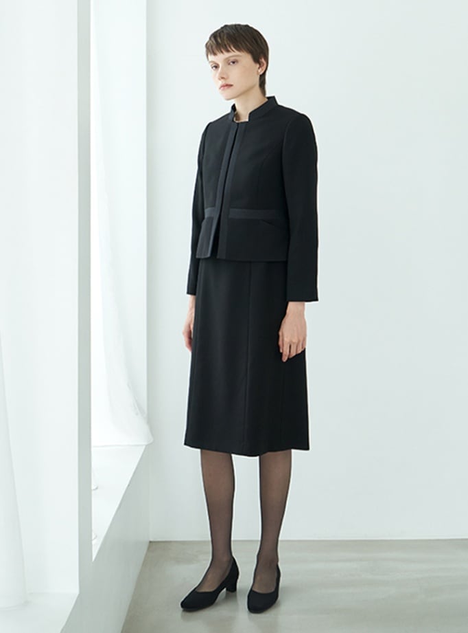 HIROMI YOSHIDA Black 1203422]グログラン切替のスタンドカラー