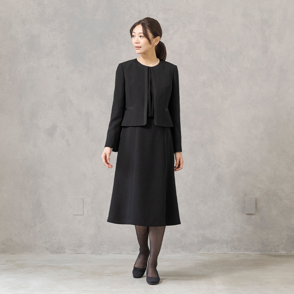 HIROMI YOSHIDA Black 1203420]ノーカラージャケット×シフォン