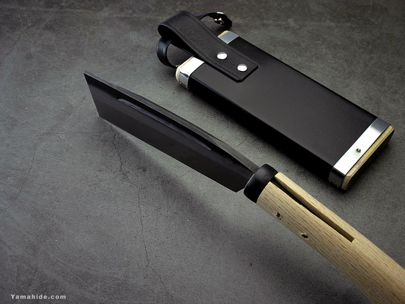 味方屋 鞘鉈 黒槌目 片刃 150mm 木鞘付き 日野浦刃物工房 05k150