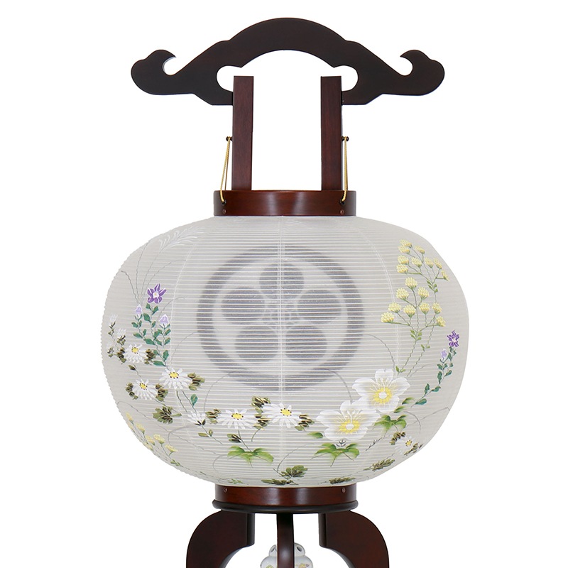 送料無料】家紋入盆提灯 大内行灯 銘木桜 11号～12号 絹二重 桐箱入り