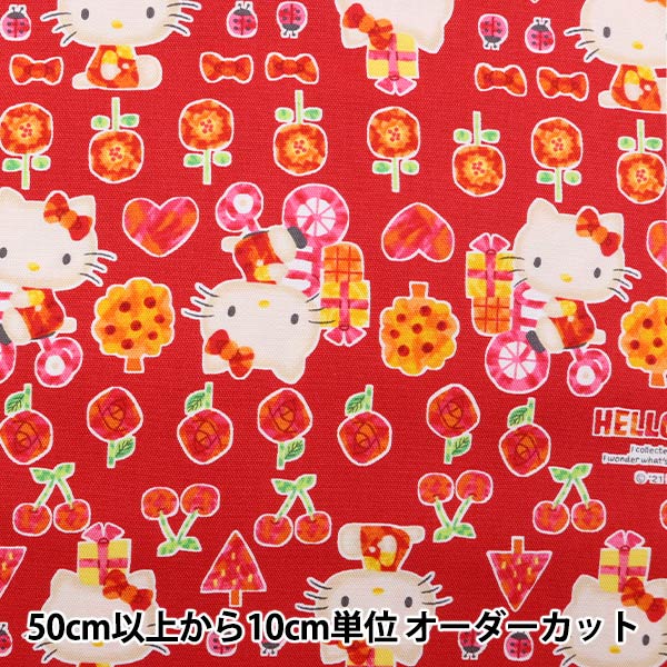 キティ ちりめん カオハナ オレンジ 生地 ハギレ キティ ちりめん