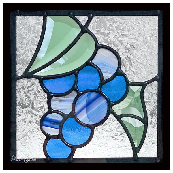 ステンドグラス (SH-D47) 200×200×18mm 一部マーブルガラス 葡萄