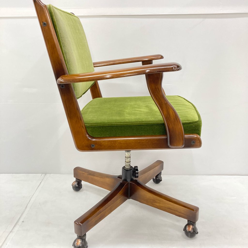中古 karimoku カリモク コロニアル デスクチェア モケットグリーン