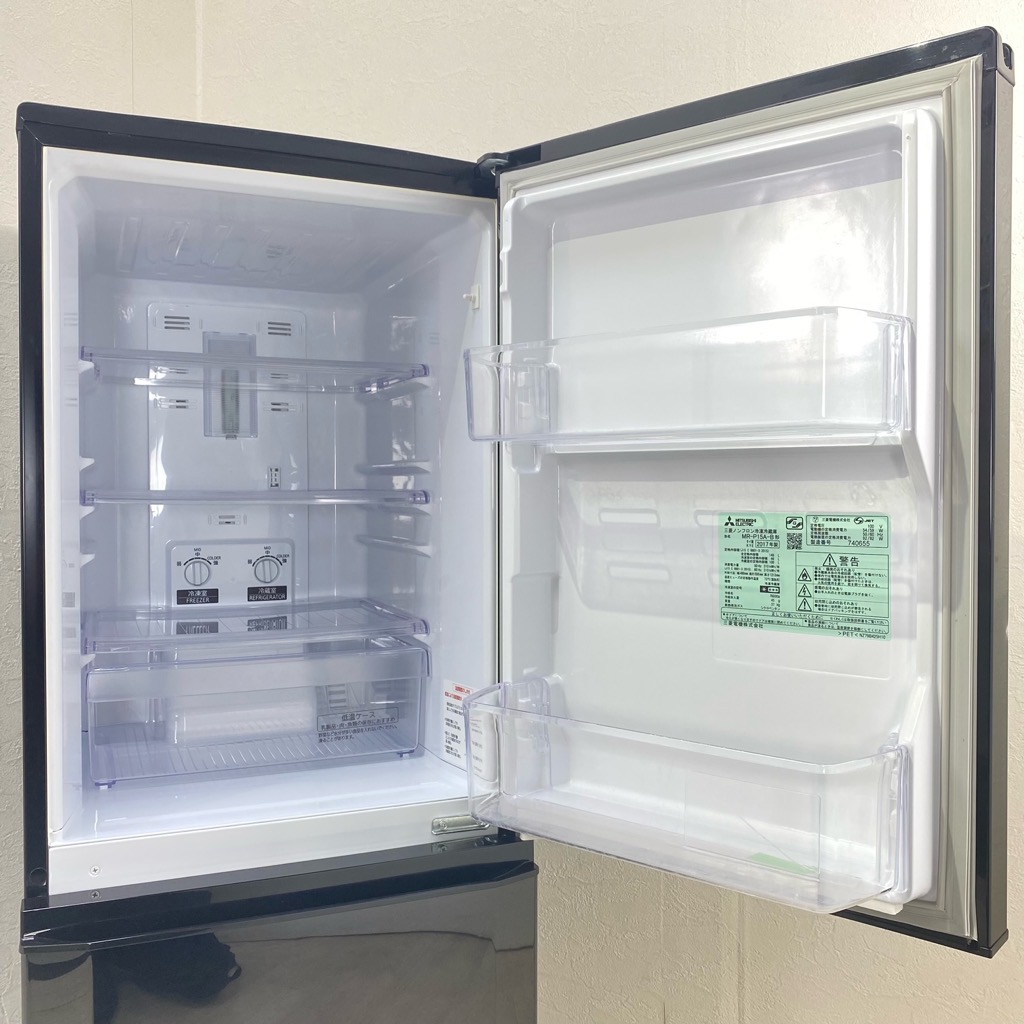 中古 146L 2ドア冷蔵庫 ブラック 三菱電機 MR-P15A-B 2017年製 単身用