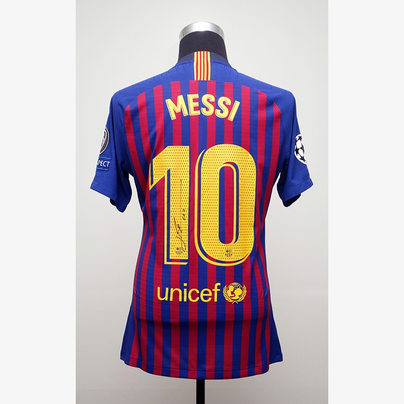 メッシ直筆サイン入り選手支給バルセロナ18/19ホームユニフォーム