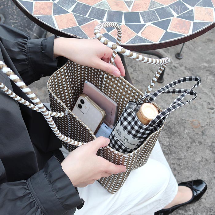 メルカド バッグ レトラ MINI CHECK BUCKET SLIM メタリックパープル x