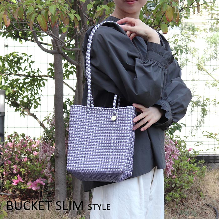 メルカド バッグ レトラ MINI CHECK BUCKET SLIM メタリックパープル x