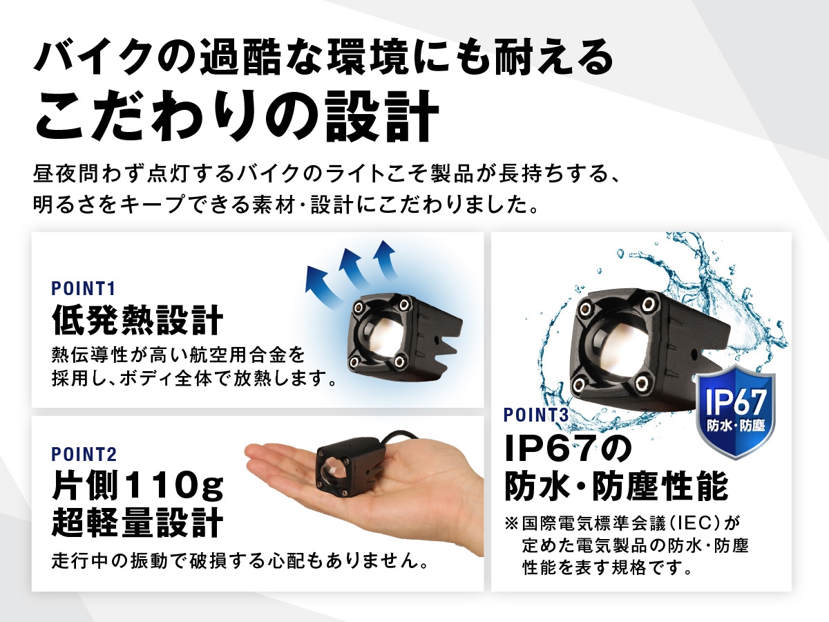 バイク フォグランプ LED 2色切り替え 調光 明るさ調整 後付け 黄 白