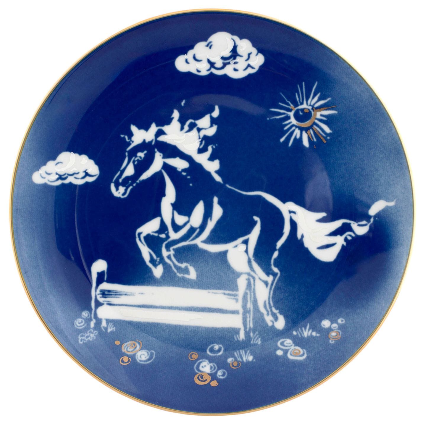 マイセン 2026年干支プレート 「草原の柵を飛び越える勇壮なウマ