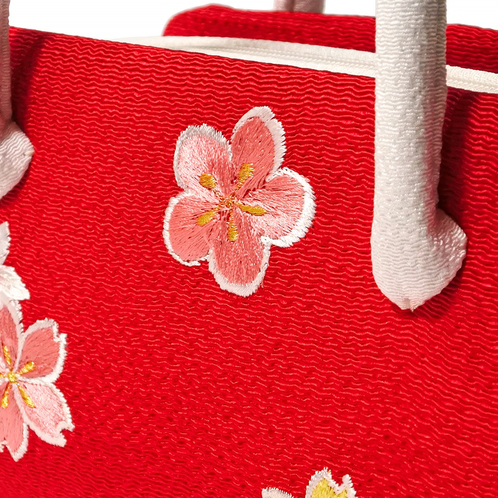ミニミニ葵バッグ 七五三・パーティー用「刺繍桜梅」 紅色｜和装バッグ