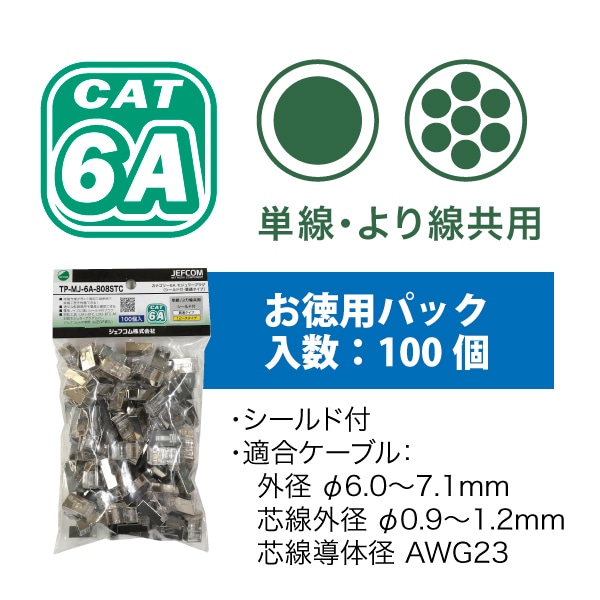 カテゴリー6Aモジュラープラグ（シールド付・貫通タイプ) TP-MJ-6A