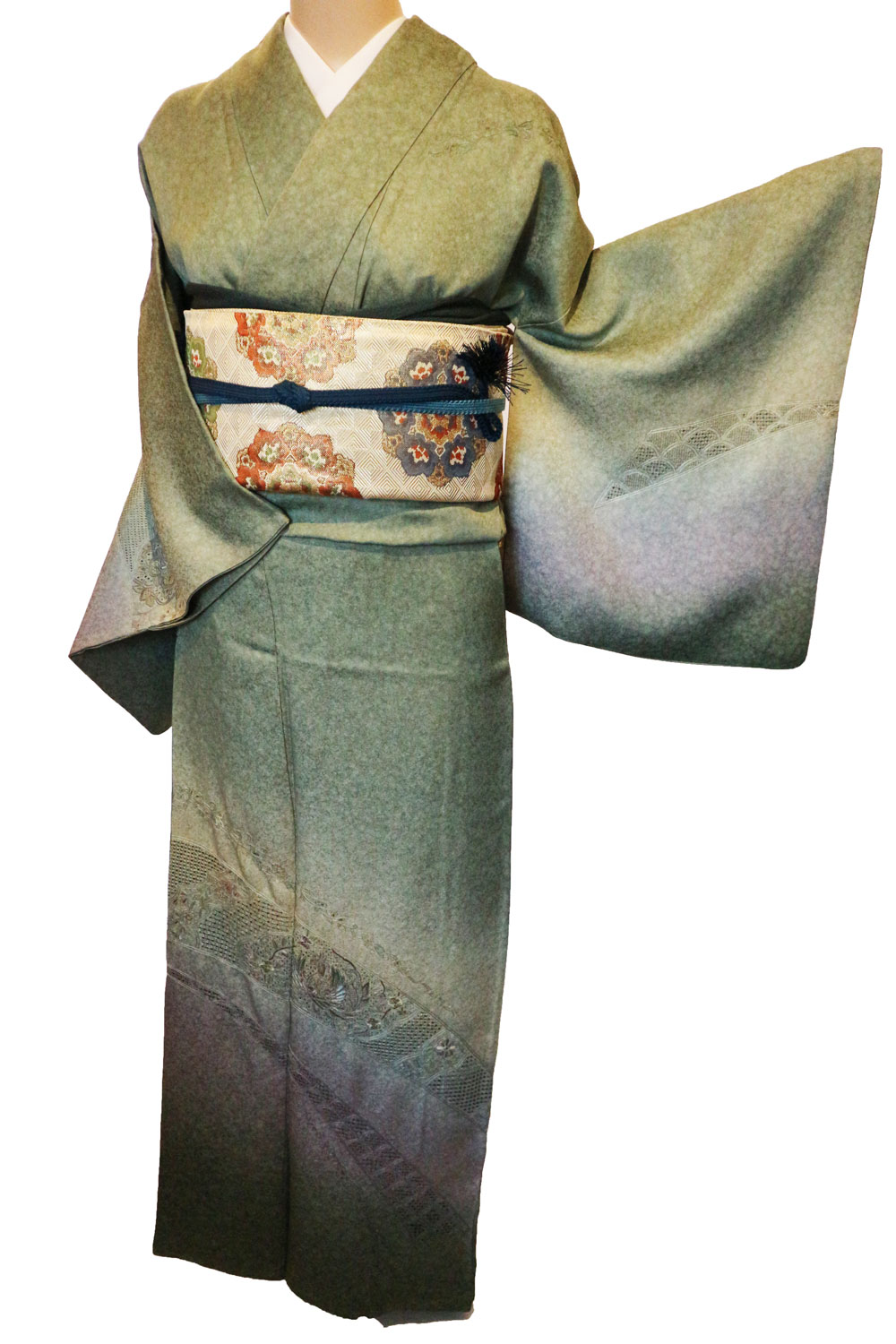 正絹訪問着 レンタルフルセット「汕頭刺繍 唐花華紋」 | レンタル着物