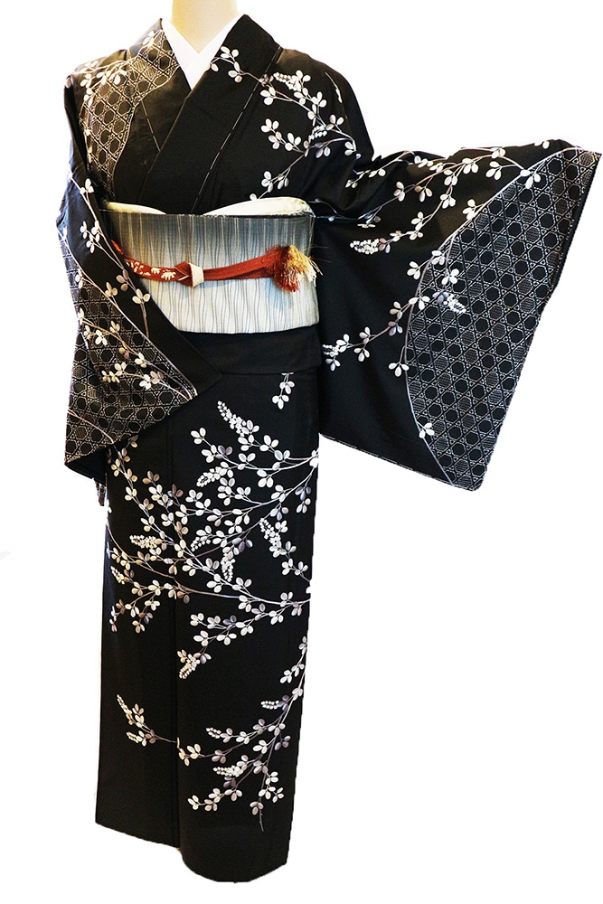 正絹単衣訪問着 レンタルフルセット「総柄刺繍 網代に萩」 | すべての