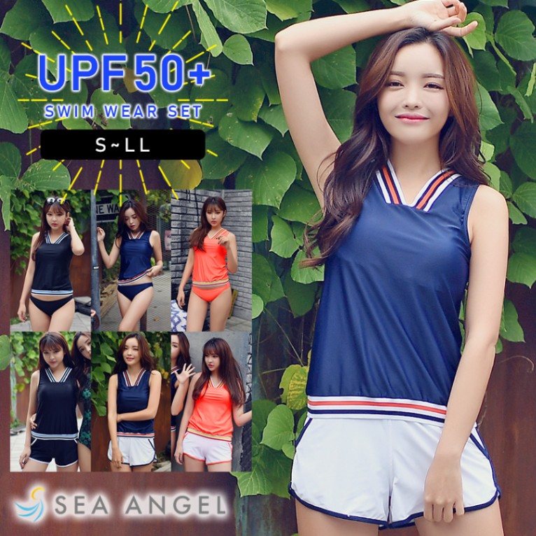 水着 SEA ANGEL レディース 3点セット ノースリーブ タンキニ ショート