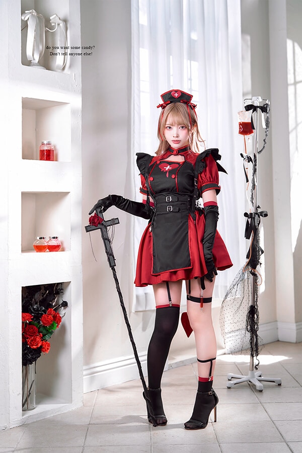 即日発送】ブラックデビルハーネスナース《ハロウィンコスプレ9点