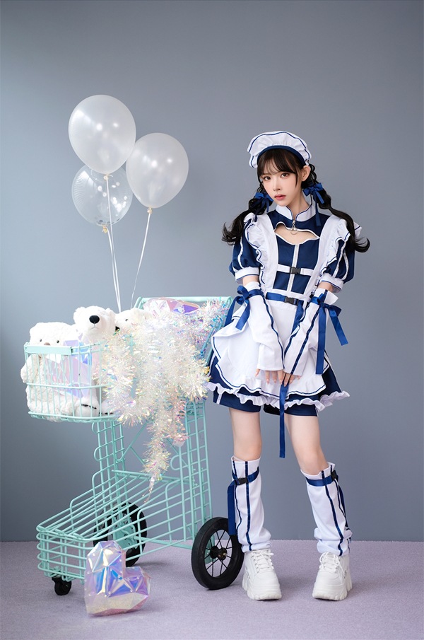 即日発送】ミッドブルージャージメイド《ハロウィンコスプレ6点セット