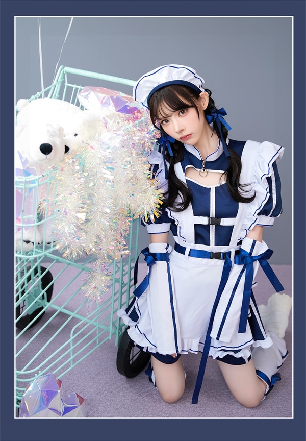 即日発送】ミッドブルージャージメイド《ハロウィンコスプレ6点セット