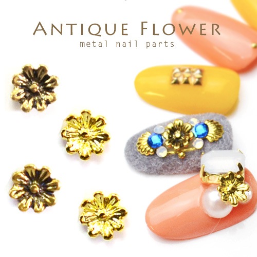 ネコポス 送料無料】アンティークフラワー[ゴールド] メタルネイル