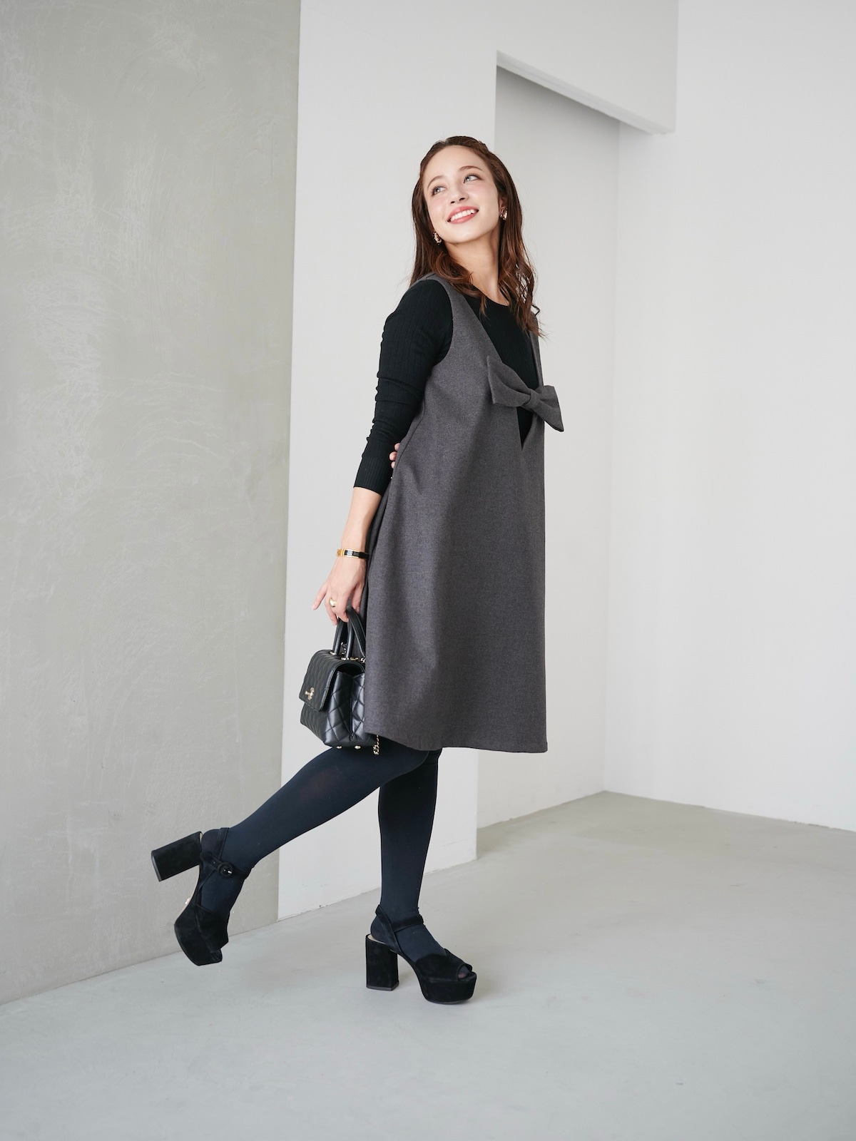 グレーリボンジャンパーワンピース | DRESS | OBLI