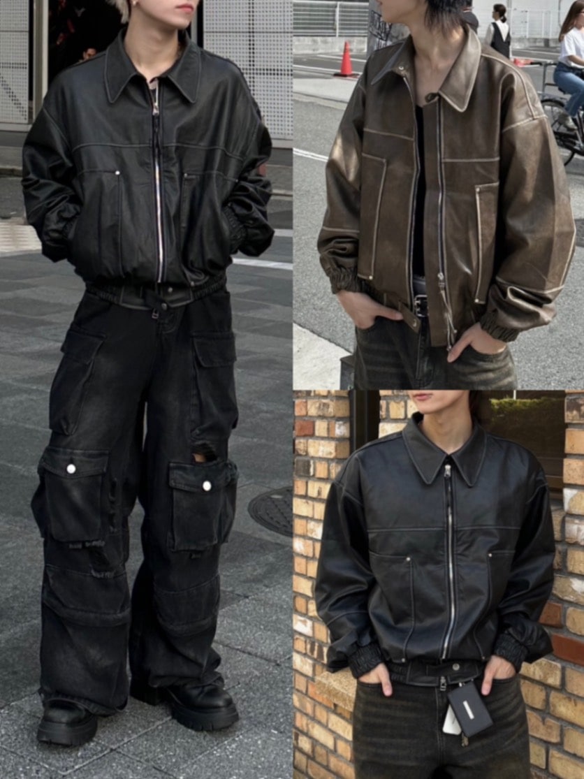 大阪店WEB限定受注制【Chikashitsu +】washing vegan leather jacket