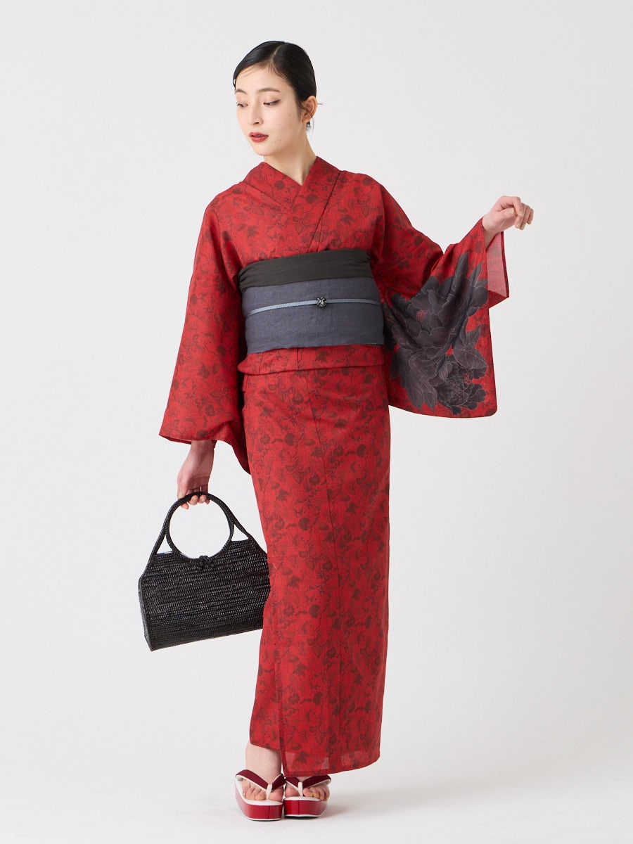 浴衣単品「 更紗牡丹 」(FREE ダークレッド): ふりふ ｜ミマツグループ