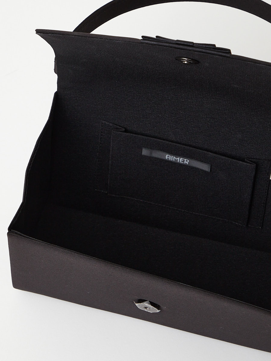 喪服・礼服用】サテン切り替え平リボン付きブラックフォーマルバッグ