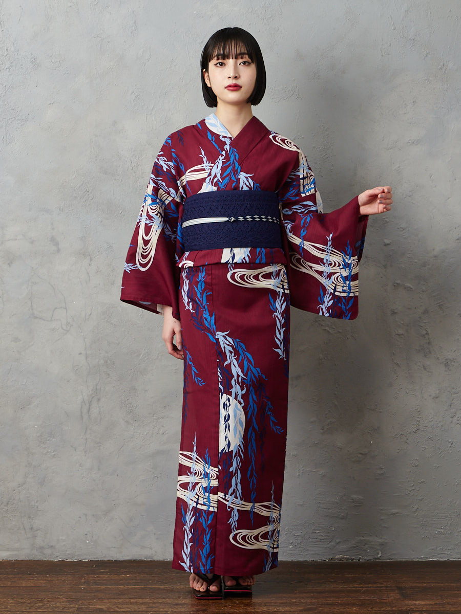 浴衣単品「 NaturalFurifu 月と柳 」(FREE ボルドー): ふりふ ｜ミマツ