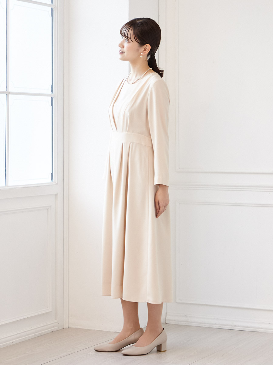 2点セット】ミックスツイードジャケット＋8分袖ワンピース(M ベージュ