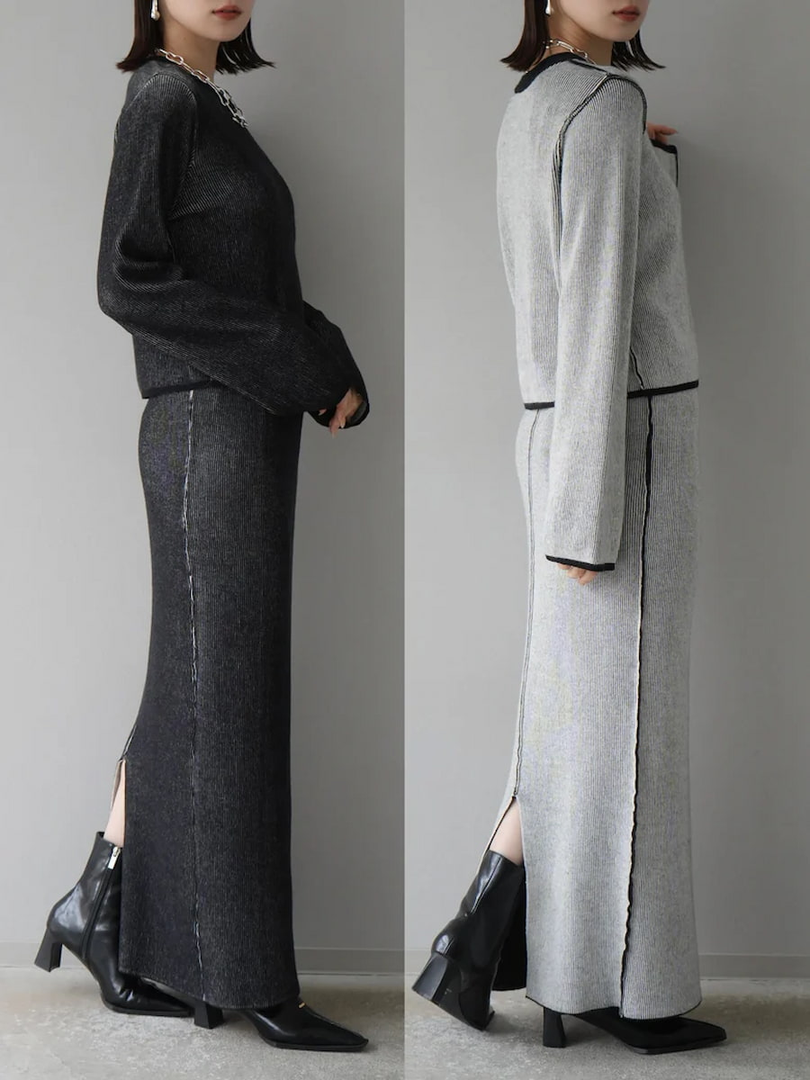 Lumier/リュミエ][SET]リバーシブル配色リブニットプルオーバー+