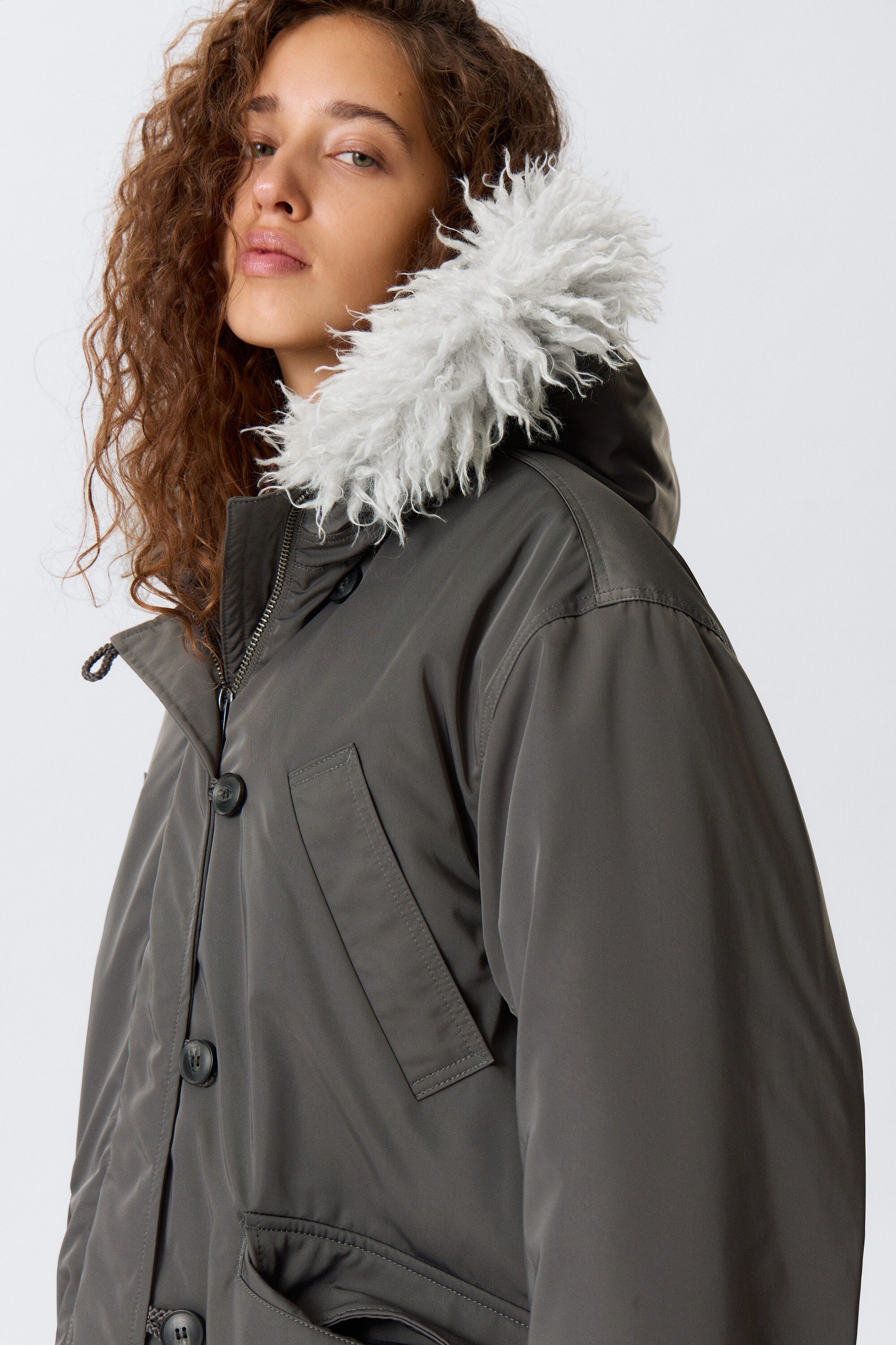 padded bomber parka with faux fur trim - Dark Grey | Weekday WW