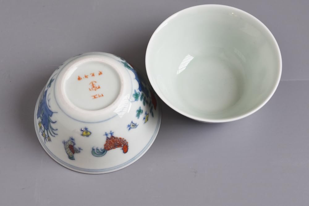 Amazon | 景徳鎮 明成化闘彩鶏缸杯 豆彩 チキンカップ 陶器 8.2cm
