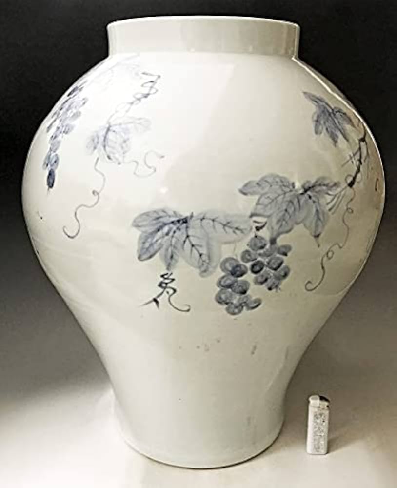 李朝 青華 染付 楼閣山水人物図 大瓶 大壺 高 約37.2cm 韓国古美術 李