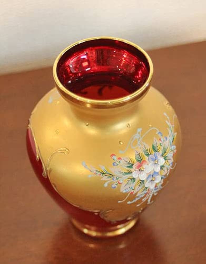 Amazon.co.jp: イタリア製 ベネチアンガラス 花瓶 手描き 金彩（24金
