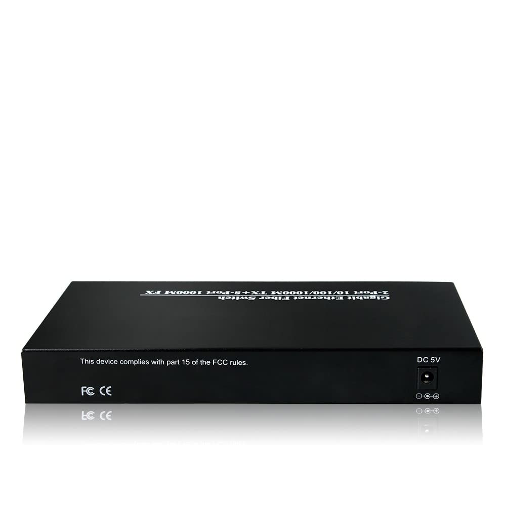 Hanutech Unmanaged Gigabit 8 Port Fiber Switch (2 RJ45 Ports + 8