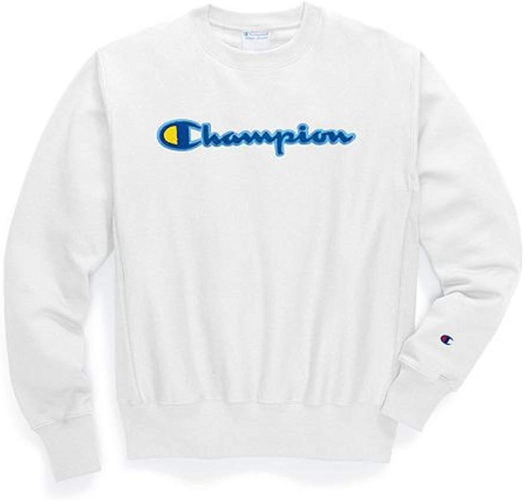 Champion Men's Reverse Weave Sweatshirt, CHENILLE SCRIPT/WHITE, X